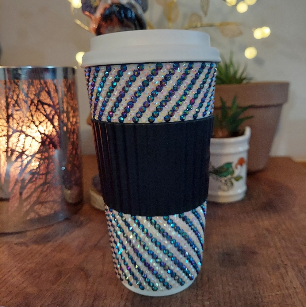 Rhinestone travel cup Blue/Purple and White 16 oz